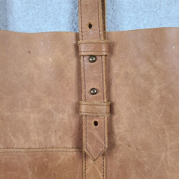 Able Brown Genuine Leather North South Tote Bag With Long Strap - Picture 3 of 12